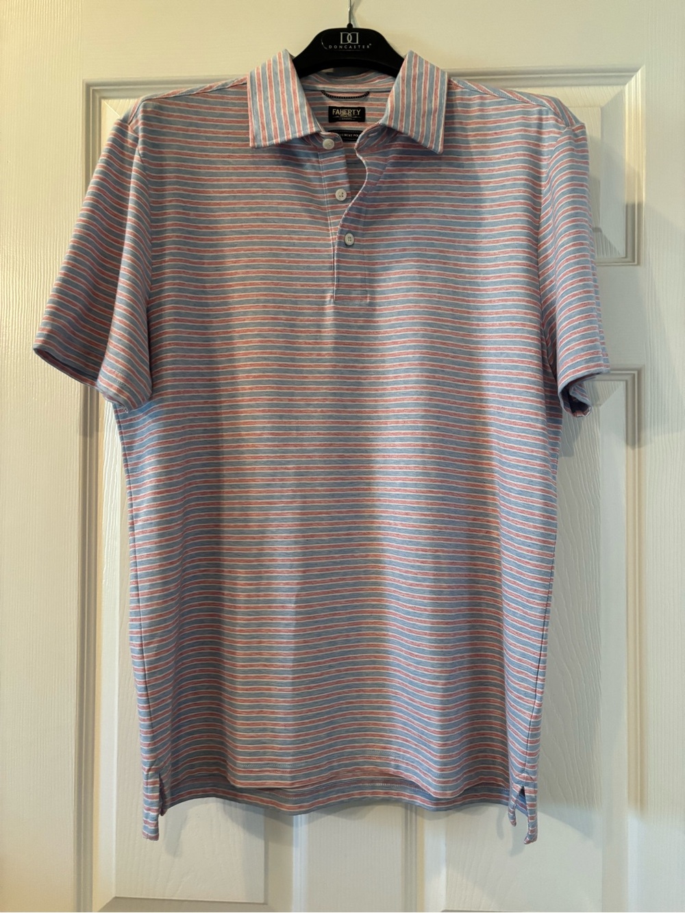 Faherty The Movement Pink and Blue Striped Polo Shirt Size M